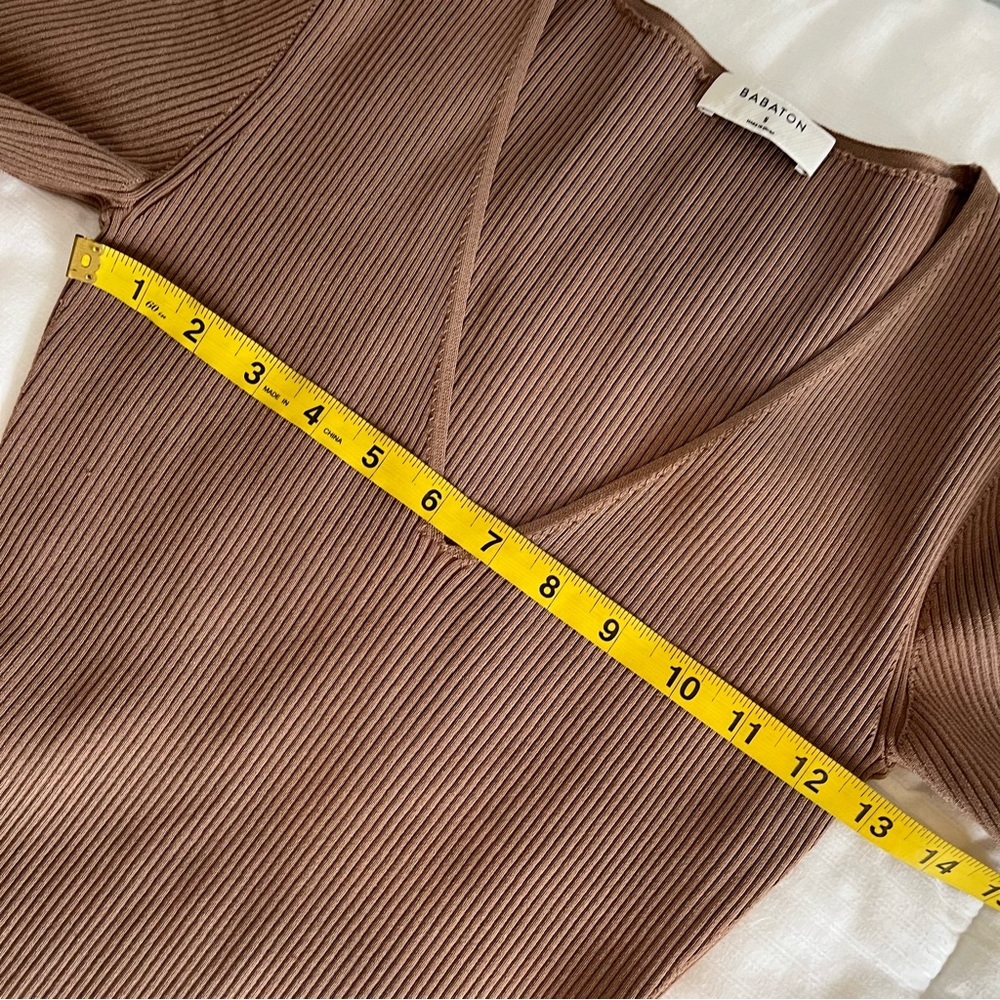 Babaton Ribbed Ponte Knit Contour Dress Brown V-Neck Midi Sexy Women's Small - Picture 9 of 11